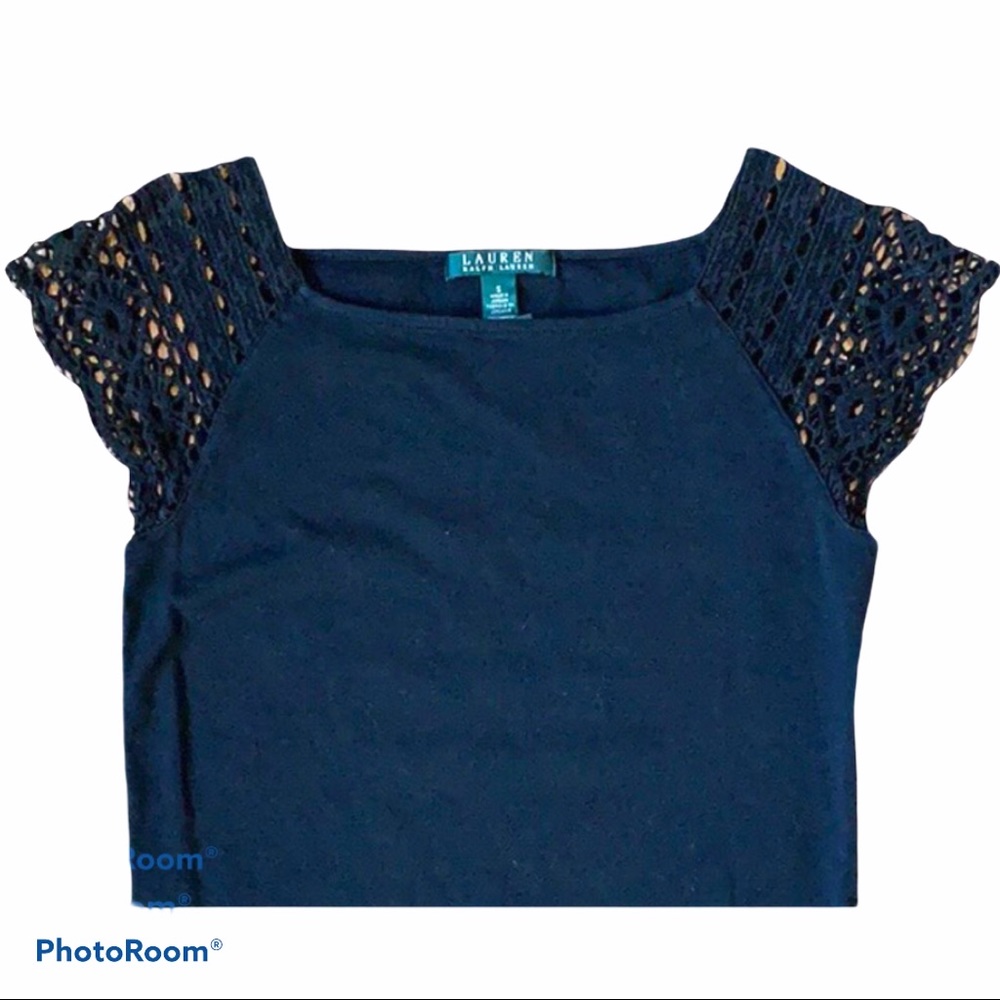 Lauren | Ralph Lauren Knit Crochet Sleeve Top EUC